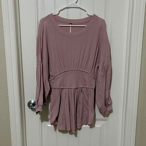 Free People‎ Women's Relaxed Peplum Long-Sleeve Top - Dusty Rose